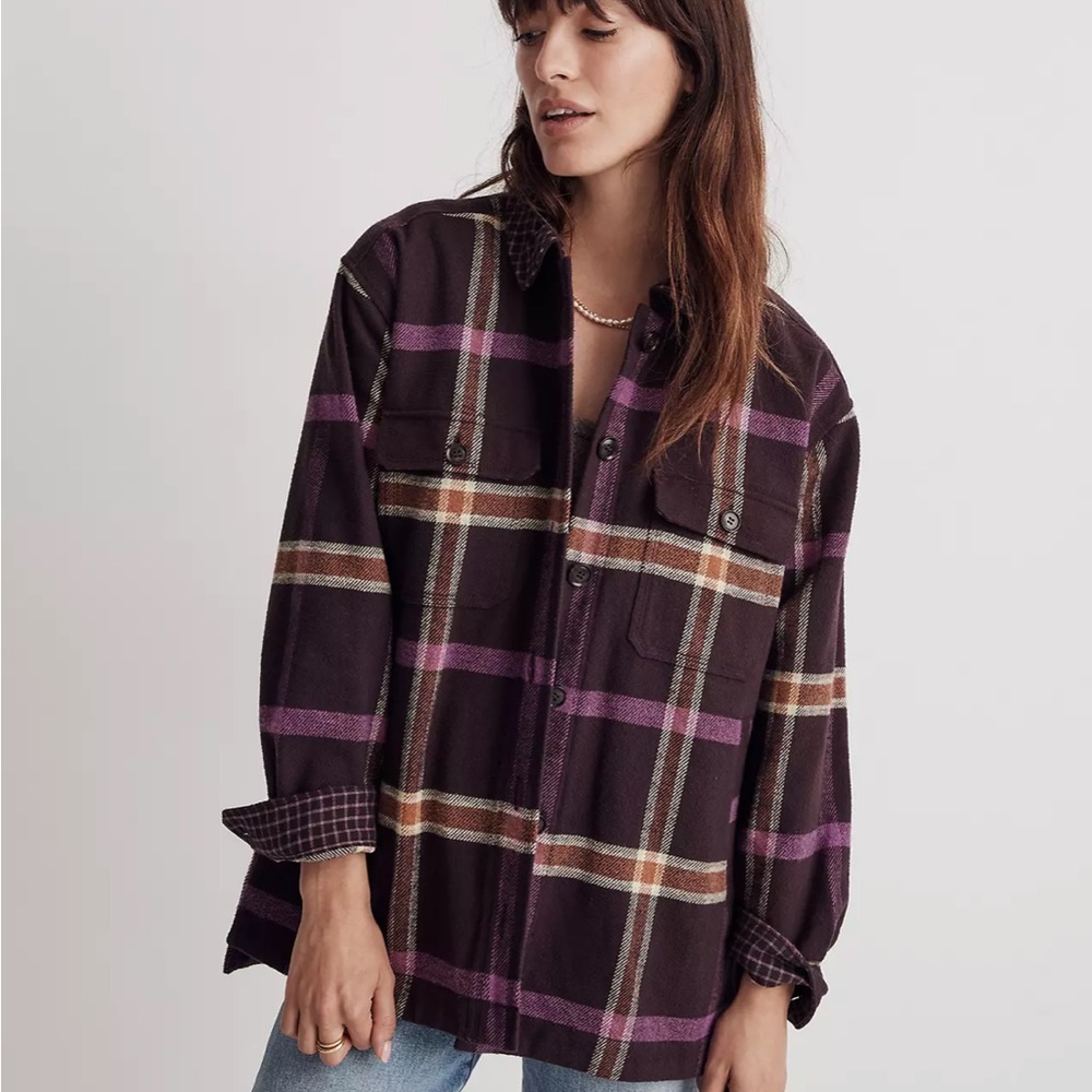 ‼️SOLD‼️Madewell Tilda Rigby Shirt Jacket in Plaid, Spiced Raisin, XXS